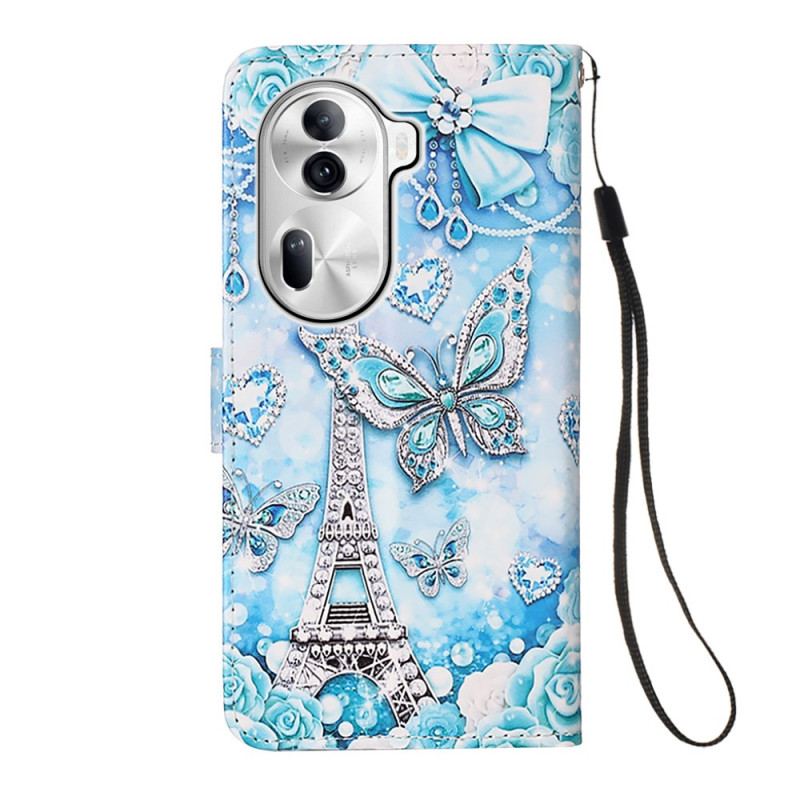 Etui Folio Oppo Reno 11 Pro 5g Wieża Eiffla I Pasek Motylkowy Etui Ochronne