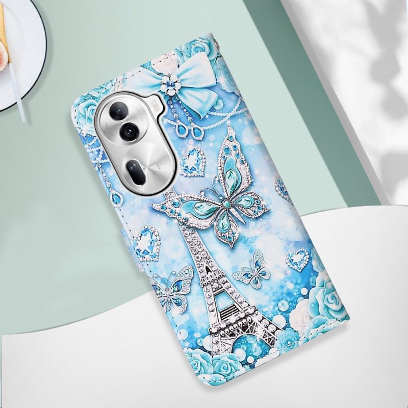 Etui Folio Oppo Reno 11 Pro 5g Wieża Eiffla I Pasek Motylkowy Etui Ochronne