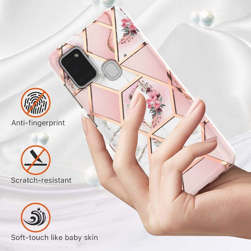 Futerały do Samsung Galaxy A21s Marmurowa I Kwiatowa Korona