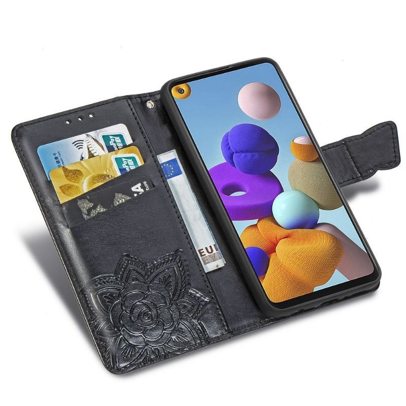 Skórzany Futerał do Samsung Galaxy A21s Anti-fall Motyl Ulga