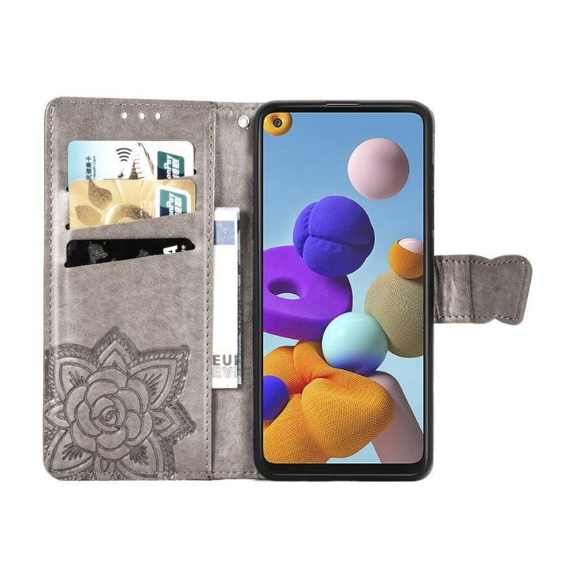 Skórzany Futerał do Samsung Galaxy A21s Anti-fall Motyl Ulga