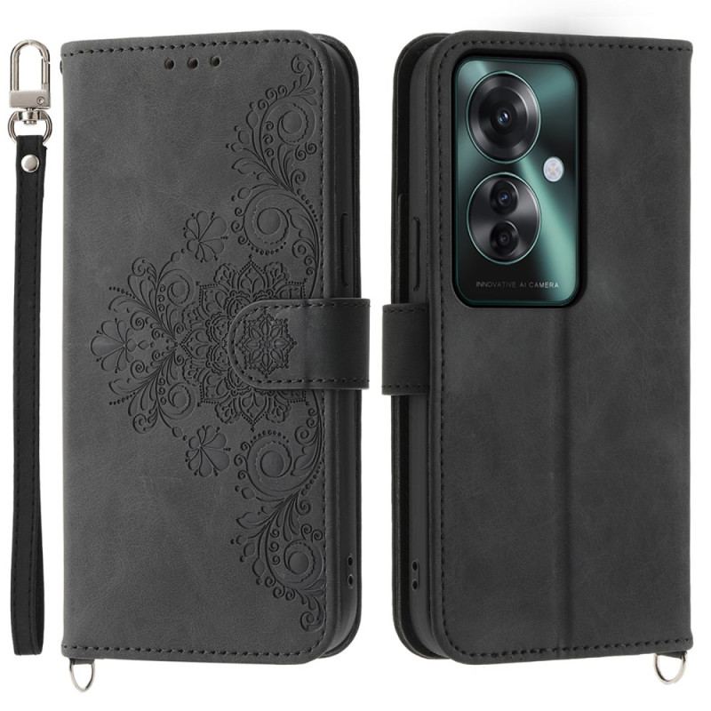 Etui Folio Do Oppo Reno 11f 5g Koronka Z Paskiem I Paskiem Na Ramię