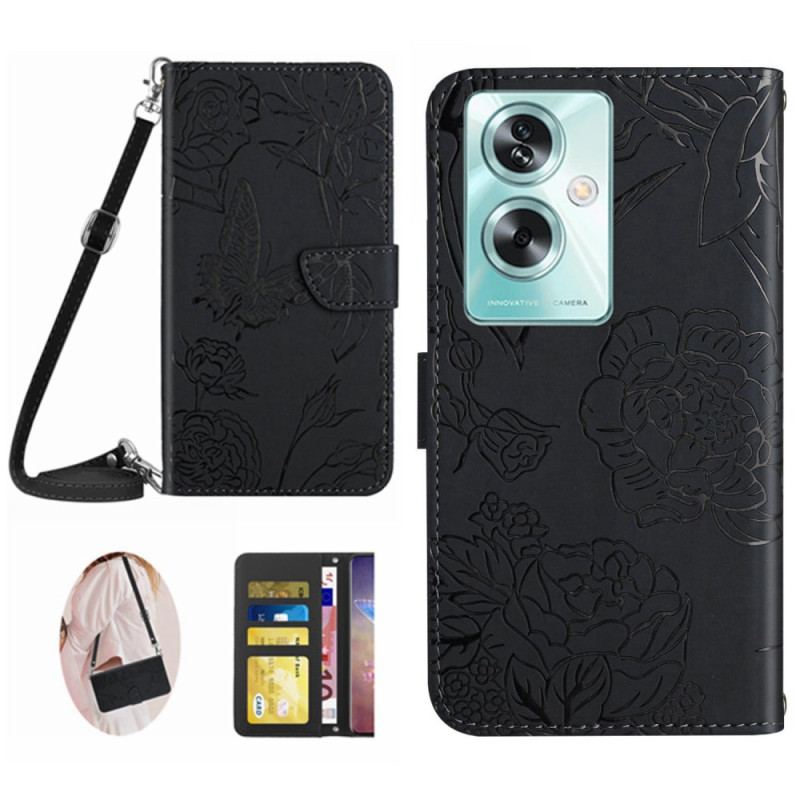 Etui Folio Do Oppo Reno 11f 5g Nadruk W Kształcie Motyla Z Paskiem Na Ramię