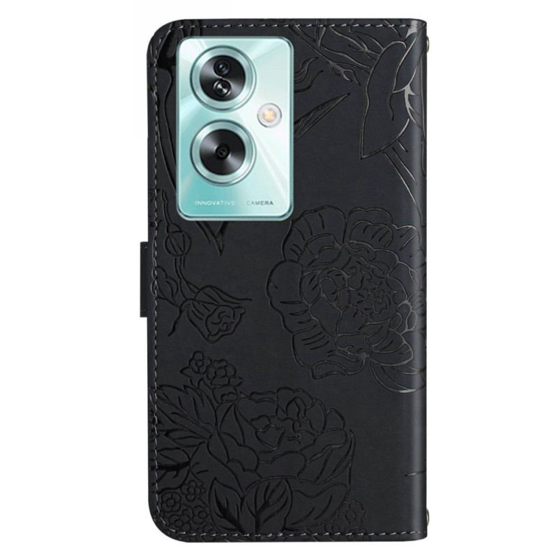 Etui Folio Do Oppo Reno 11f 5g Nadruk W Kształcie Motyla Z Paskiem Na Ramię