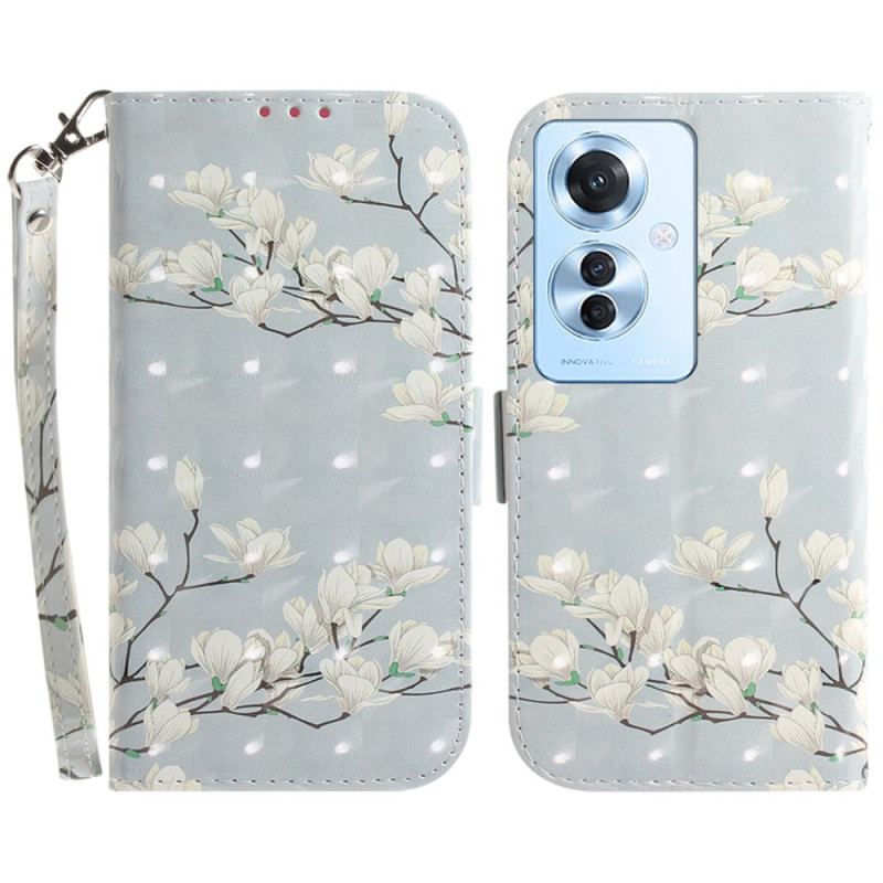 Etui Folio Oppo Reno 11f 5g Magnolie W Paski Etui Ochronne