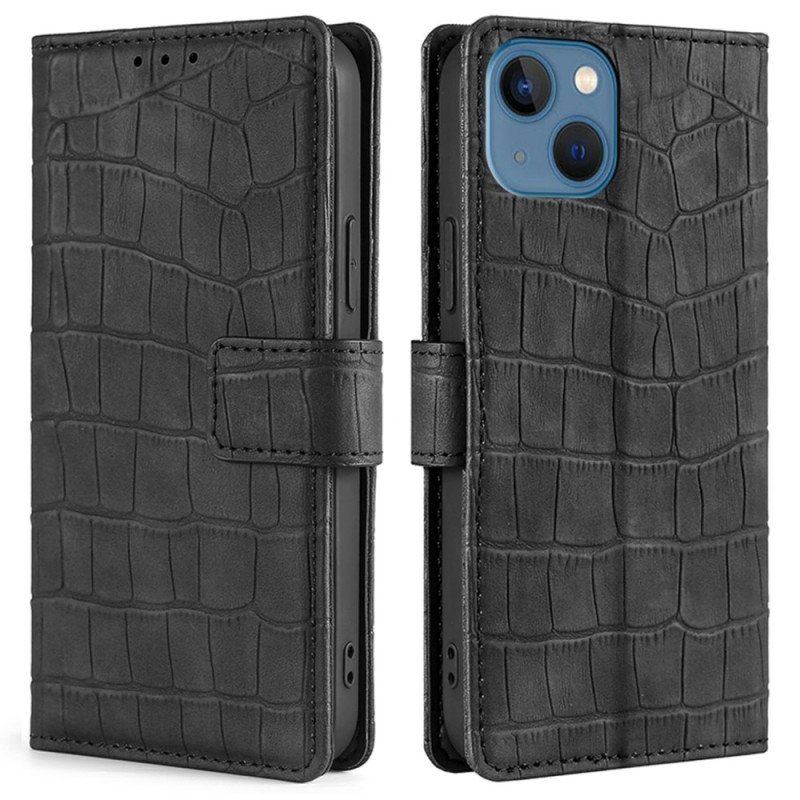 Etui Folio do iPhone 14 Plus Styl Skóry Krokodyla
