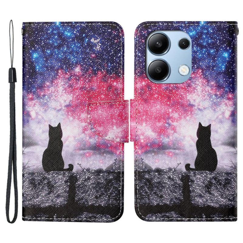 Skórzany Futerał Xiaomi Redmi Note 13 4g Etui Na Telefon Gwiezdny Kot Z Paskiem