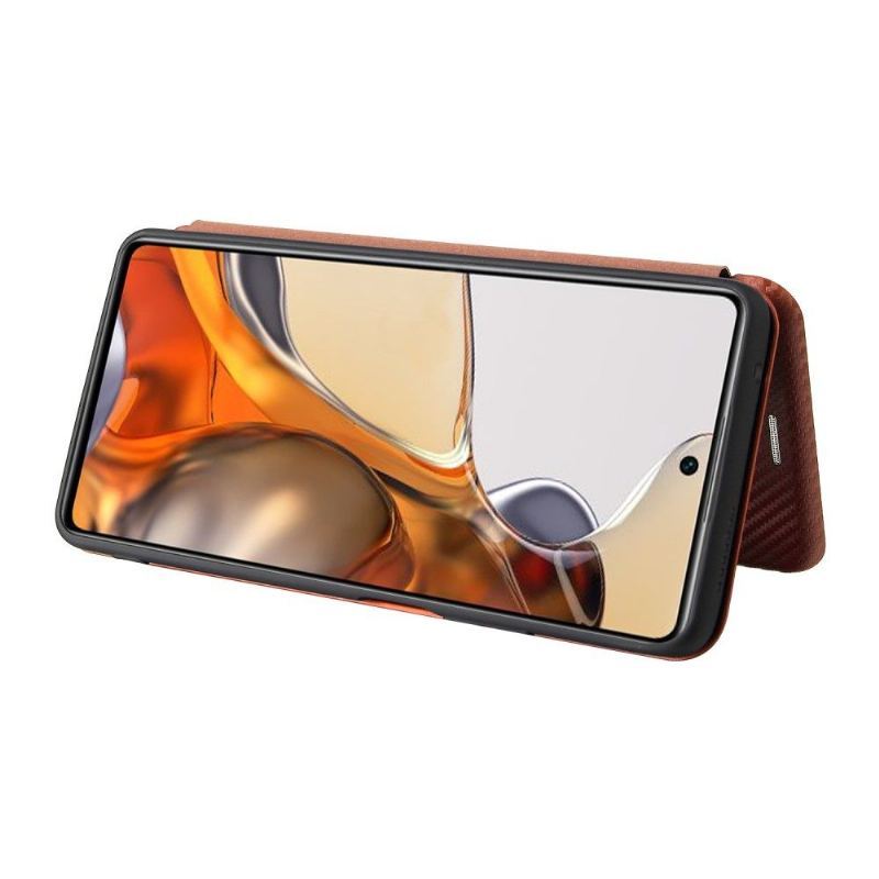Skórzany Futerał do Xiaomi 11T / 11T Pro Skóra Ekologiczna Z Włókna Węglowego