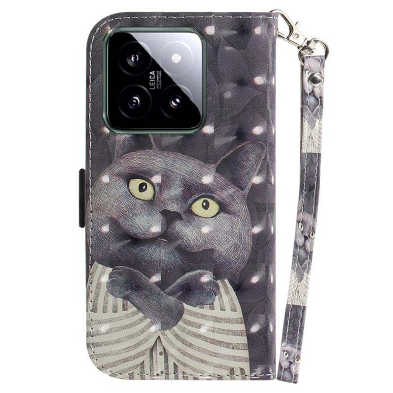 Etui Folio Xiaomi 14 Szary Kot Z Paskiem