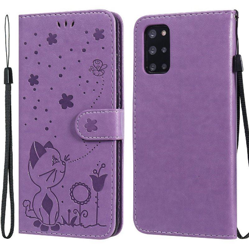 Etui Folio do Samsung Galaxy S20 Plus / S20 Plus 5G z Łańcuch Kot I Pszczoła Z Smyczą