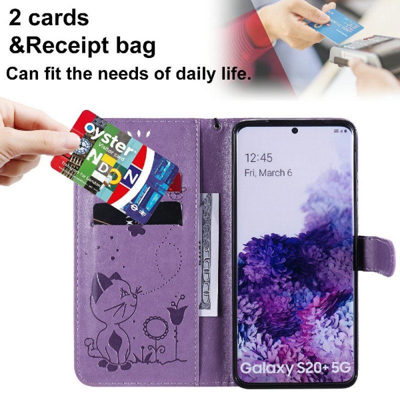 Etui Folio do Samsung Galaxy S20 Plus / S20 Plus 5G z Łańcuch Kot I Pszczoła Z Smyczą