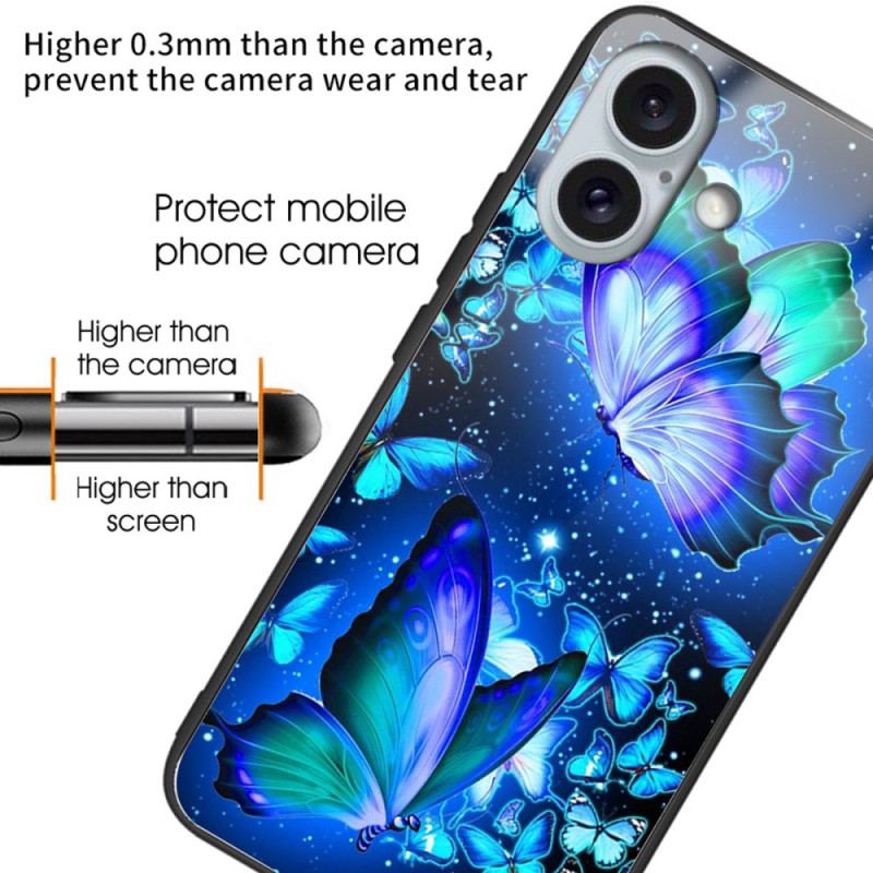 Etui Do iPhone 16 Plus Niebieskie Motyle Ze Szkła Hartowanego