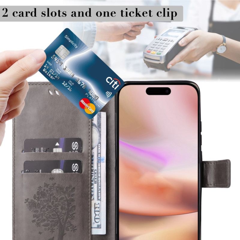 Etui Folio iPhone 16 Plus Drzewko Dla Kota I Smyczy Etui Ochronne