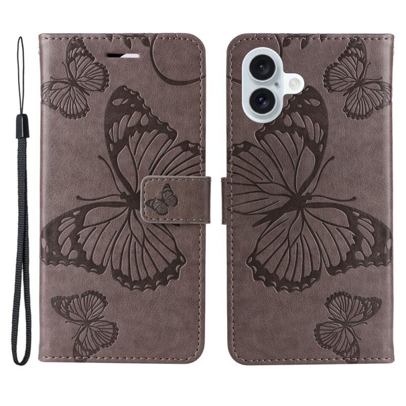 Etui Folio iPhone 16 Plus Gigantyczne Motyle Z Paskiem Etui Ochronne