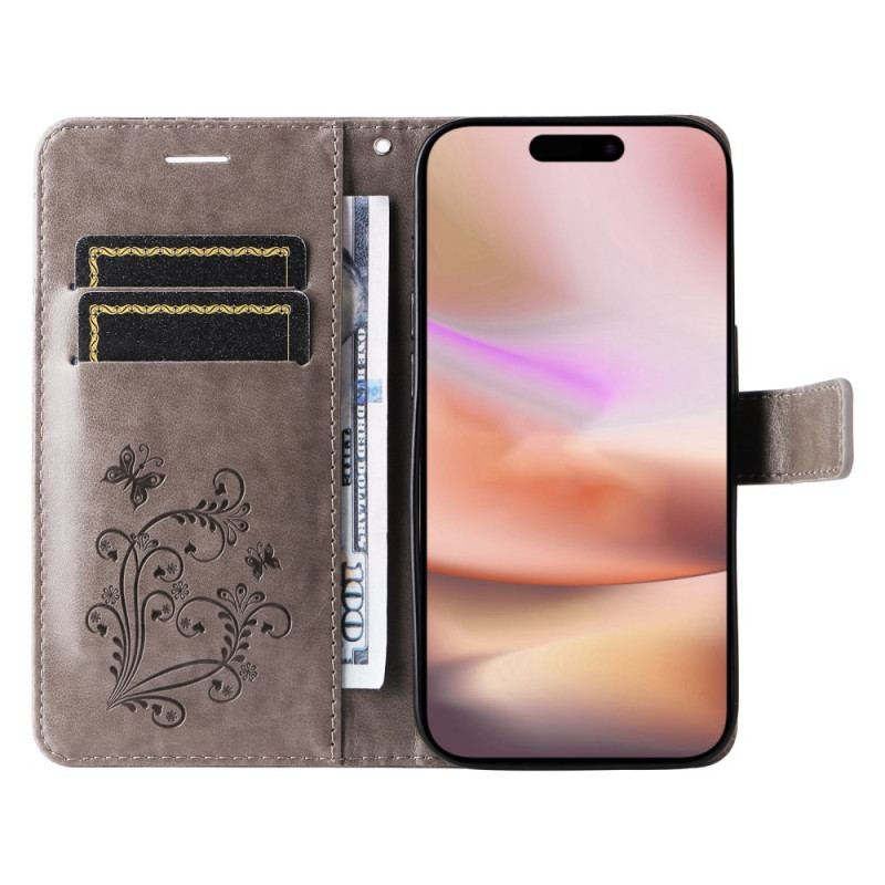 Etui Folio iPhone 16 Plus Gigantyczne Motyle Z Paskiem Etui Ochronne