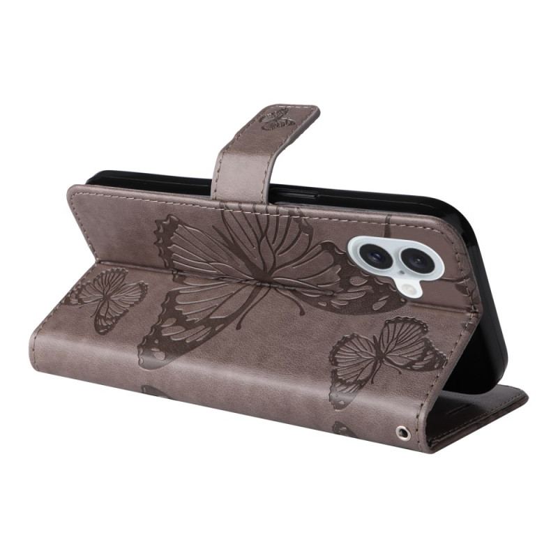 Etui Folio iPhone 16 Plus Gigantyczne Motyle Z Paskiem Etui Ochronne