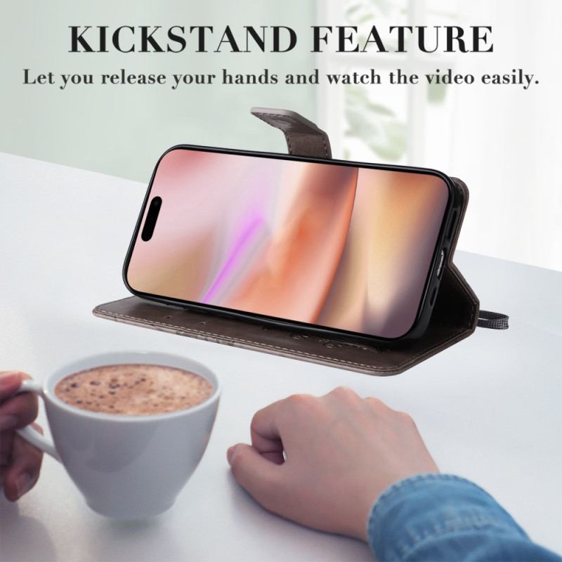 Etui Folio iPhone 16 Plus Gigantyczne Motyle Z Paskiem Etui Ochronne