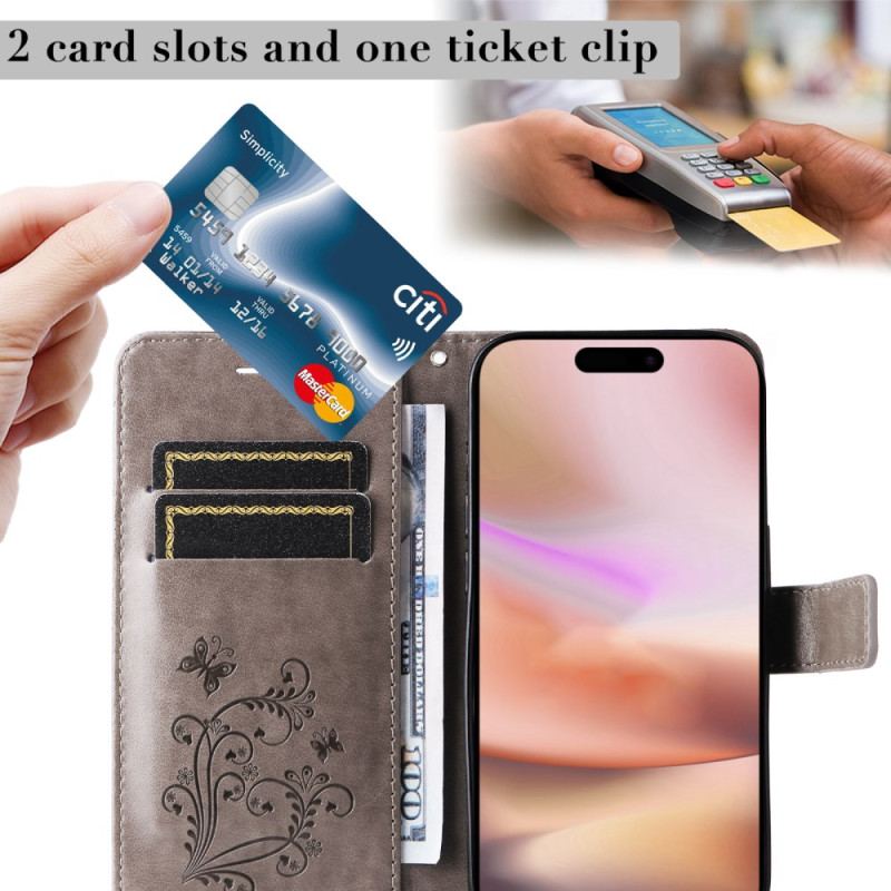 Etui Folio iPhone 16 Plus Gigantyczne Motyle Z Paskiem Etui Ochronne