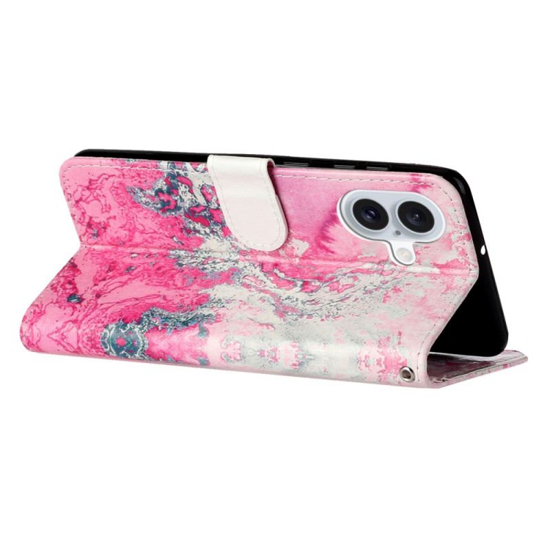 Etui Folio iPhone 16 Plus Granatowo-różowy Marmur Etui Ochronne