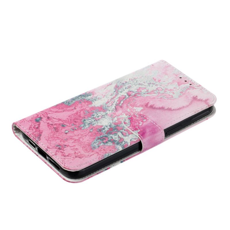 Etui Folio iPhone 16 Plus Granatowo-różowy Marmur Etui Ochronne