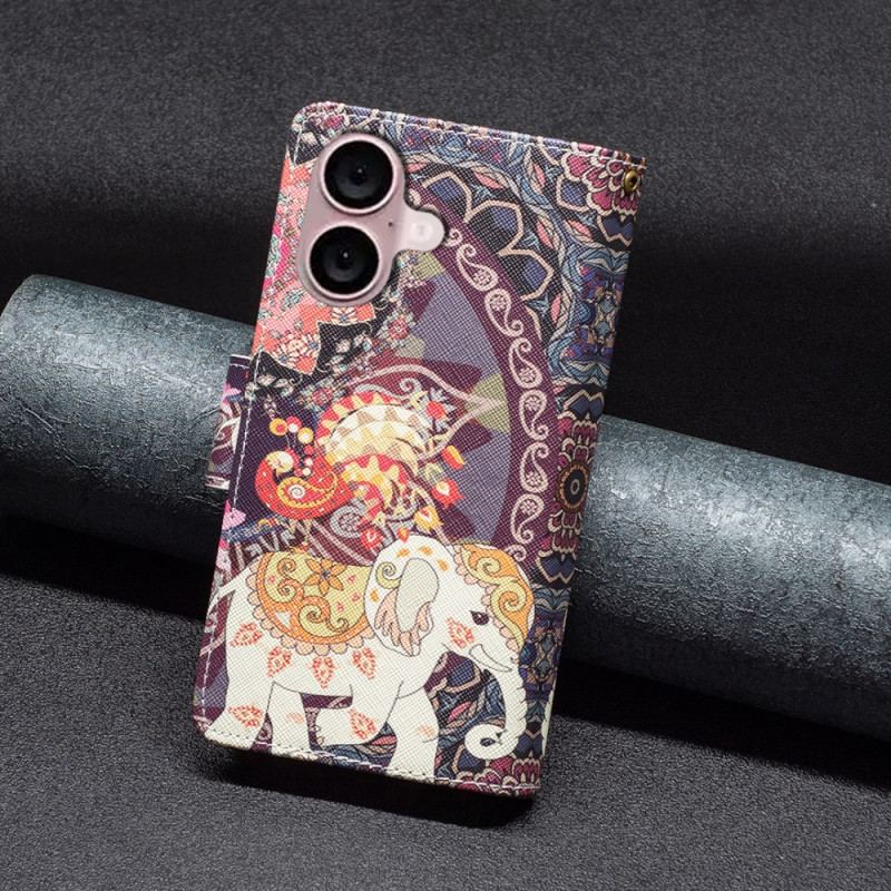 Etui Folio iPhone 16 Plus Portfel W Kształcie Słonia Z Paskiem
