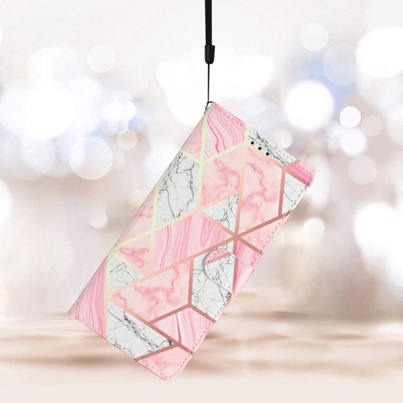 Etui Folio iPhone 16 Plus Różowy Marmur Z Paskiem Etui Ochronne