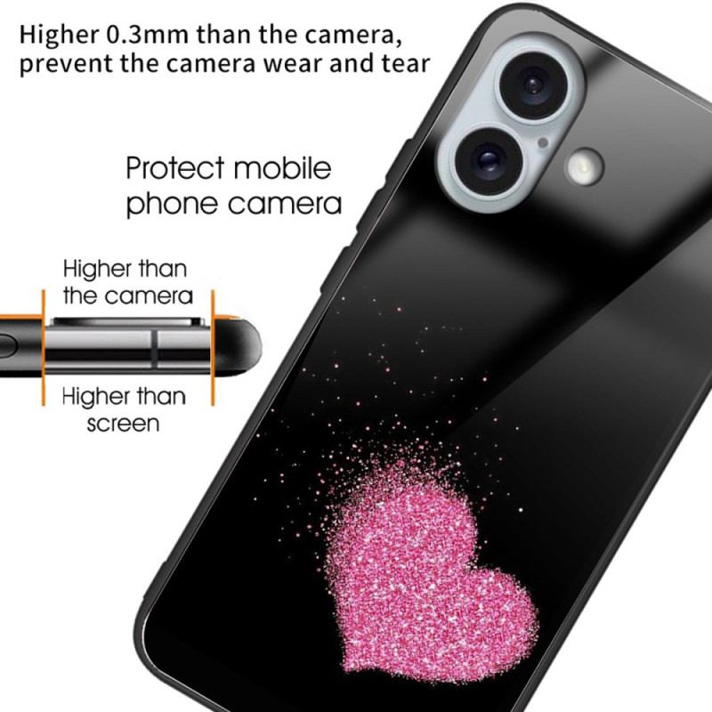 Etui iPhone 16 Plus Szkło Hartowane W Kształcie Różowego Serca