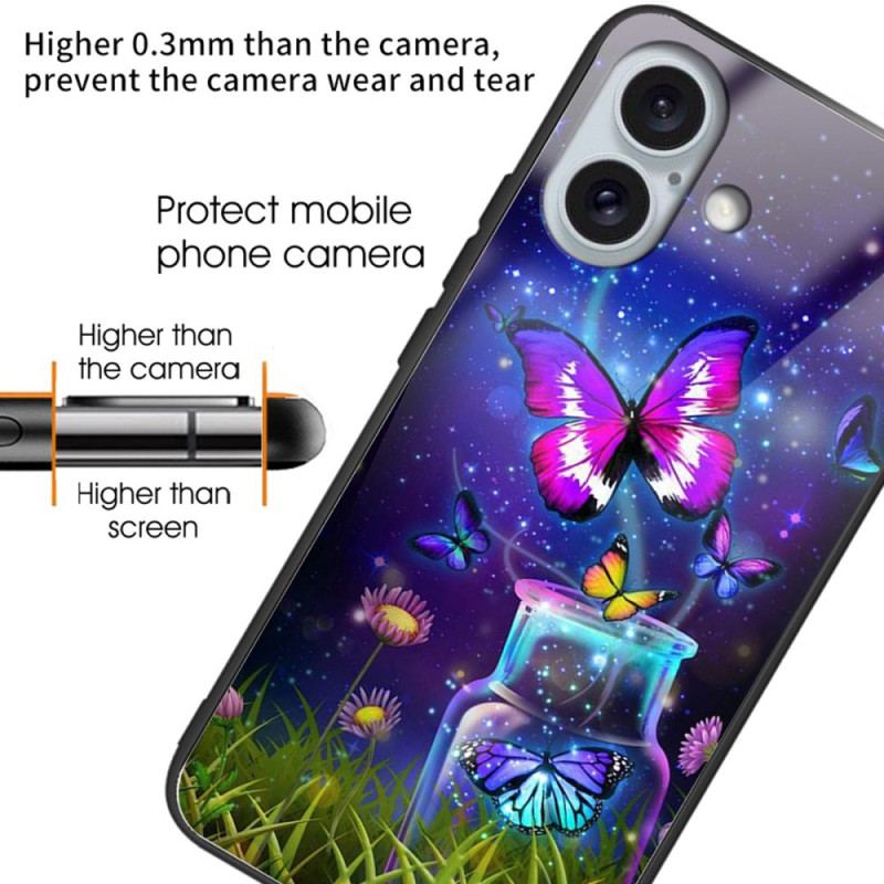 Futerały iPhone 16 Plus Etui Na Telefon Butelka Ze Szkła Hartowanego I Motyl