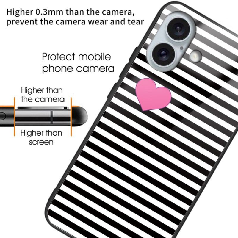 Futerały iPhone 16 Plus Etui Na Telefon Paski I Serca Ze Szkła Hartowanego