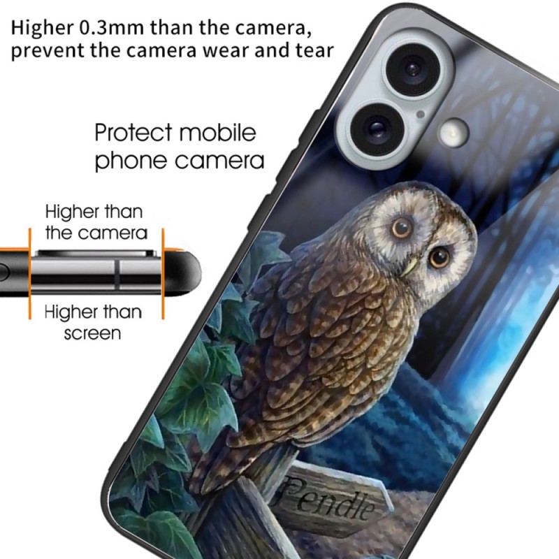 Futerały iPhone 16 Plus Etui Na Telefon Szkło Hartowane W Kształcie Sowy