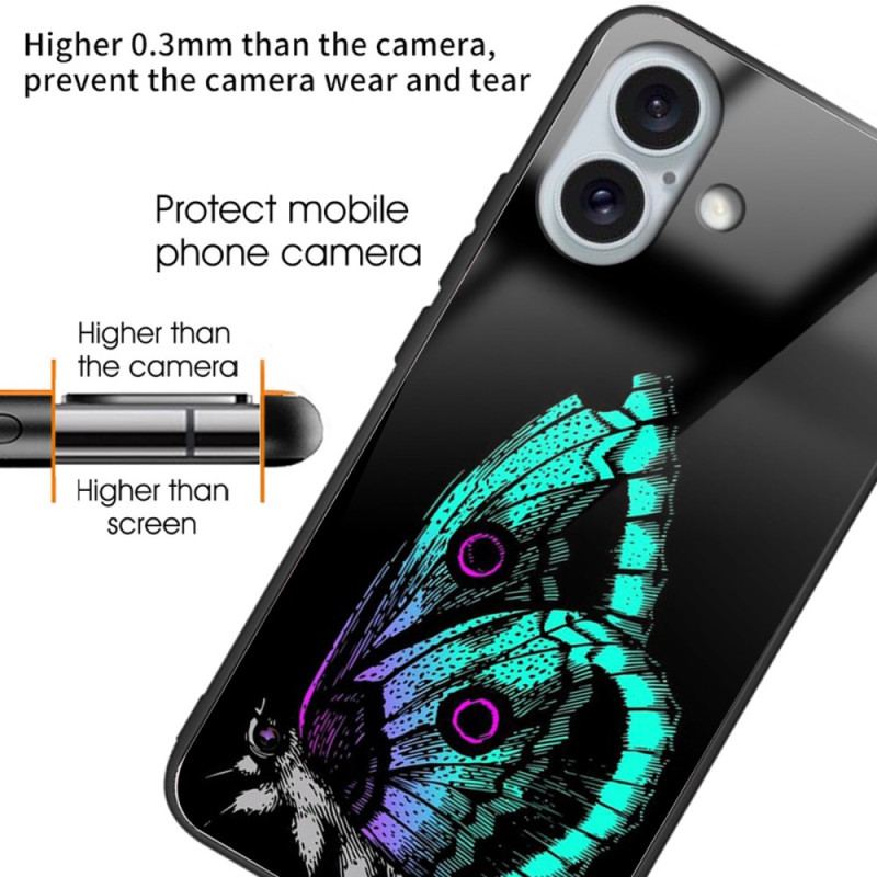 Futerały iPhone 16 Plus Etui Na Telefon Szkło Hartowane W Kształcie Zielonego Motyla