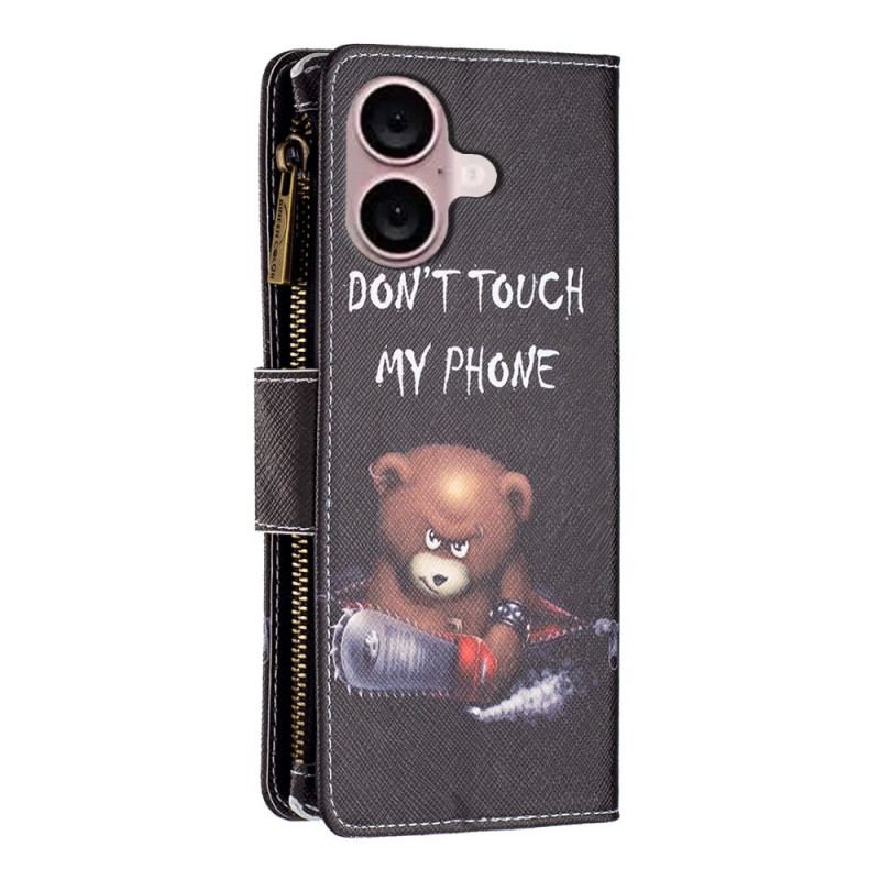 Obudowa iPhone 16 Plus Etui Na Telefon Portfel Niebezpiecznego Niedźwiedzia Z Paskiem