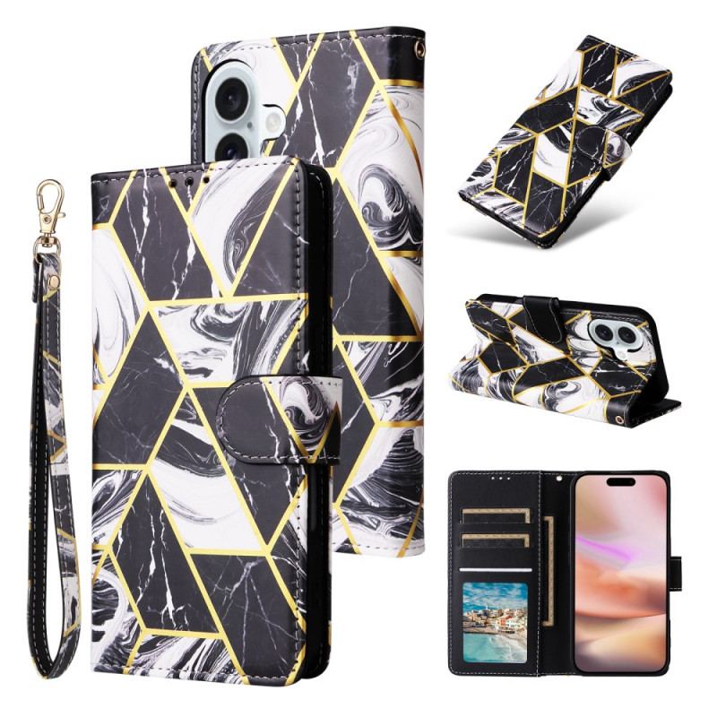 Obudowa iPhone 16 Plus Etui Na Telefon Styl Marmurkowy Z Paskiem