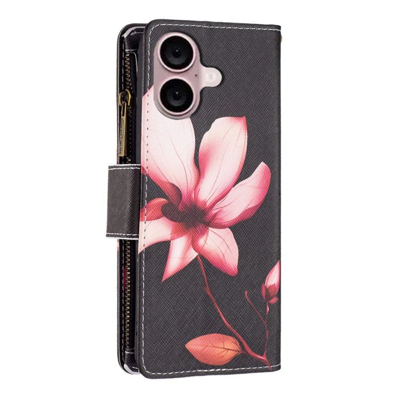 Pokrowce iPhone 16 Plus Portfel Z Paskiem W Kształcie Lotosu