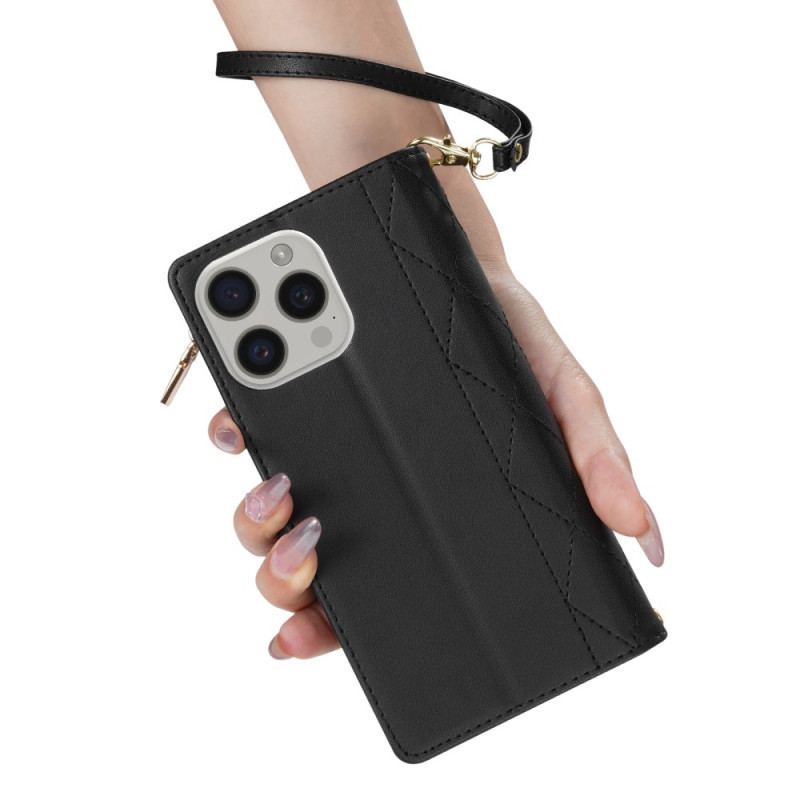 Etui Folio Do iPhone 16 Pro Pikowany Portfel Z Paskami