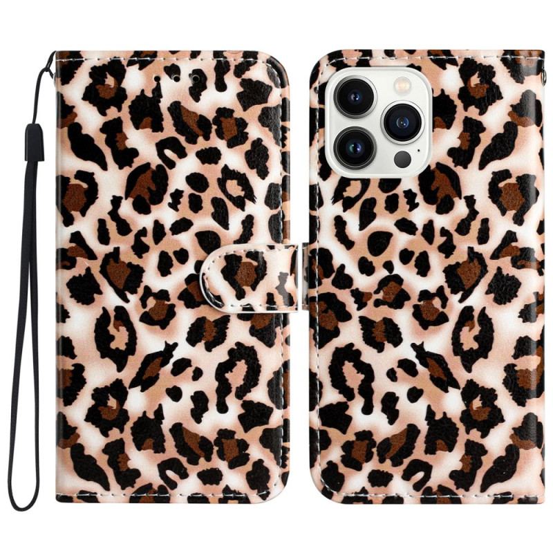Etui Folio iPhone 16 Pro Wzór Lamparta Z Paskiem