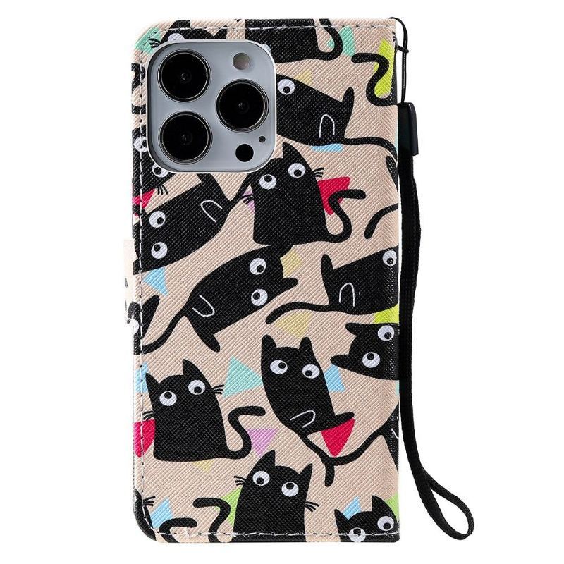 Etui Folio do iPhone 13 Pro Obrzeża Kot Ilustracja