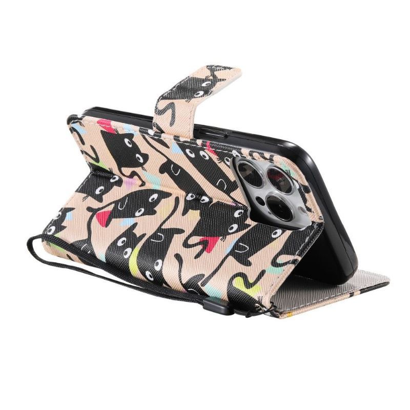 Etui Folio do iPhone 13 Pro Obrzeża Kot Ilustracja