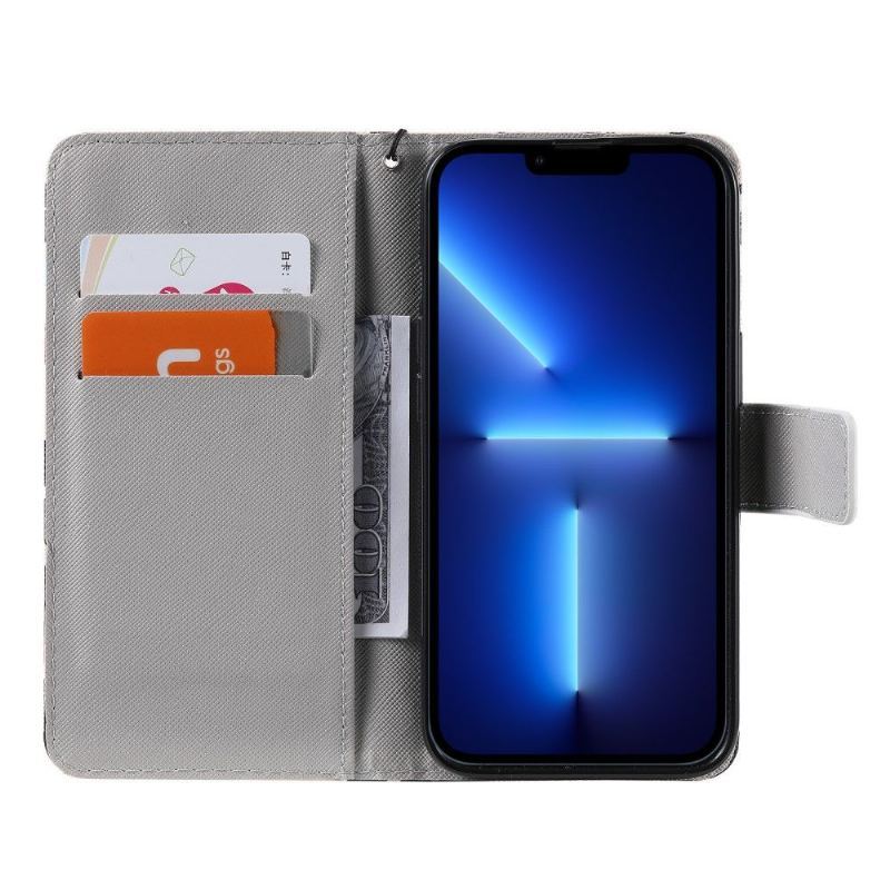 Etui Folio do iPhone 13 Pro Obrzeża Kot Ilustracja