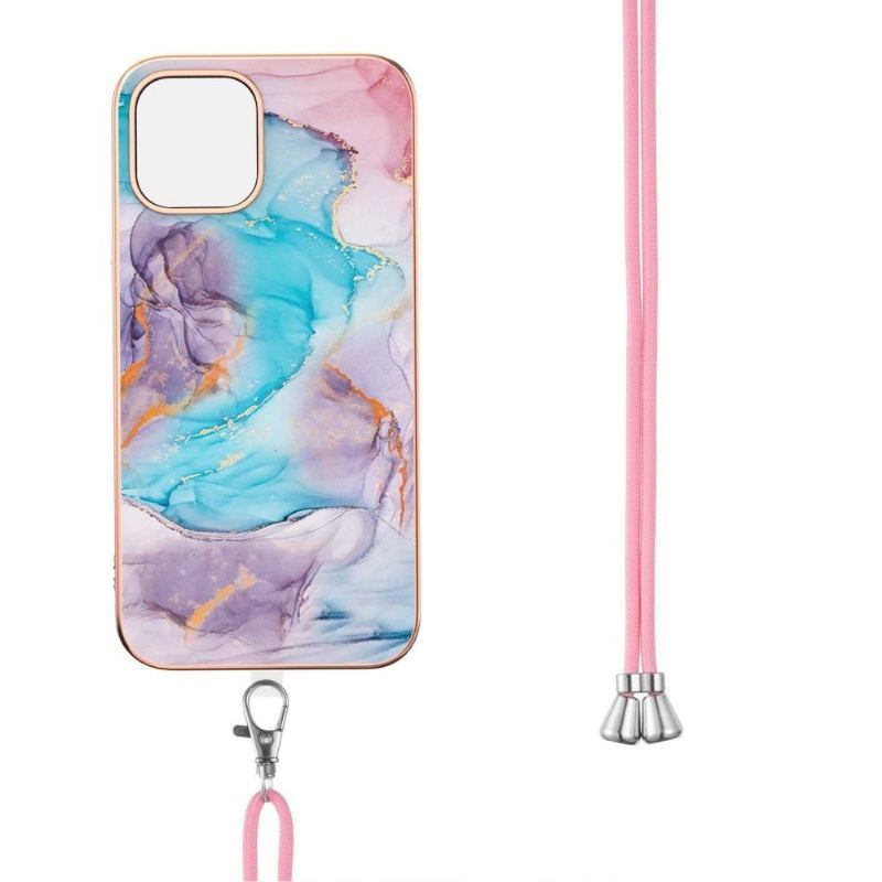 Futerały do iPhone 13 Pro ze Sznurkiem Niebieski Kolorowy Marmur