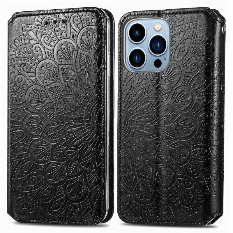 Skórzany Futerał do iPhone 13 Pro Anti-fall Etui Folio Flip Chic Mandala