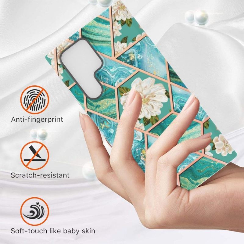 Etui do Samsung Galaxy S22 Ultra 5G Classic Marmur I Białe Kwiaty