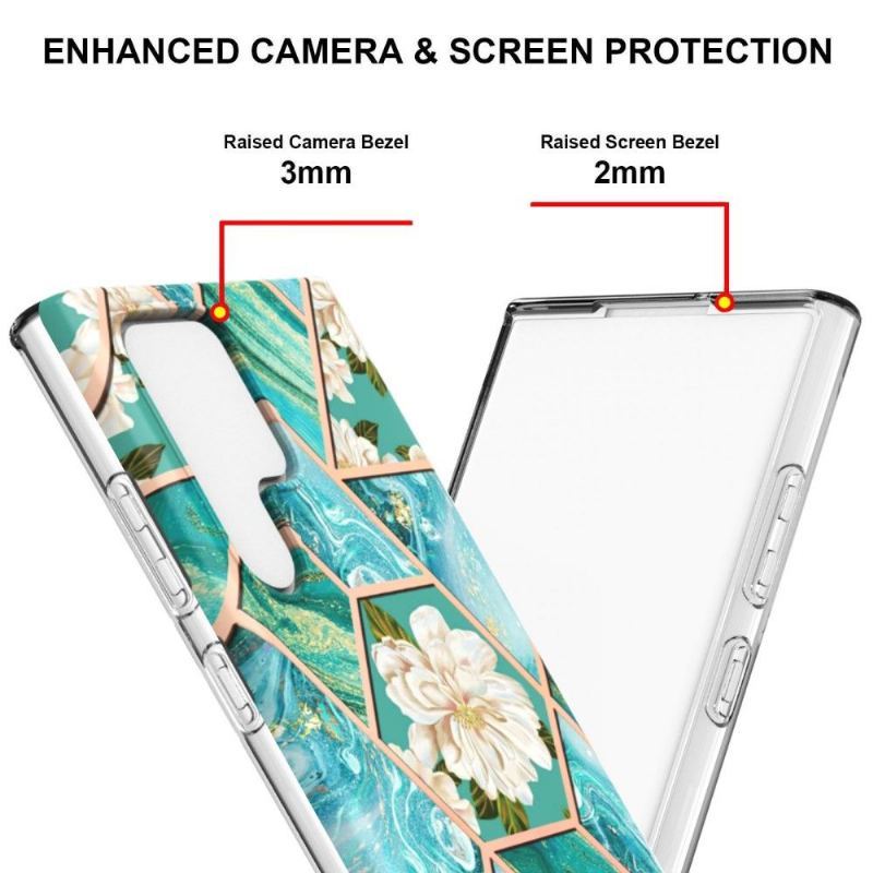 Etui do Samsung Galaxy S22 Ultra 5G Classic Marmur I Białe Kwiaty
