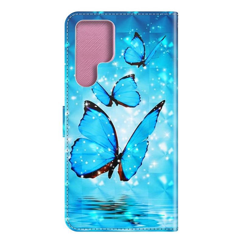 Etui Folio do Samsung Galaxy S22 Ultra 5G Lśniące Niebieskie Motyle
