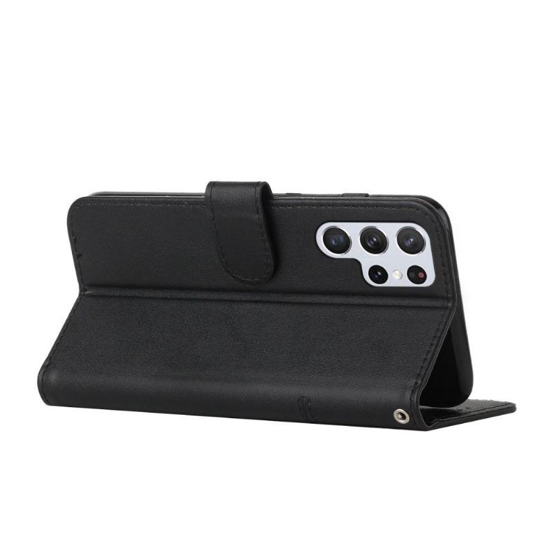 Etui Folio do Samsung Galaxy S22 Ultra 5G Obrzeża Lines Efekt Retro Skóry