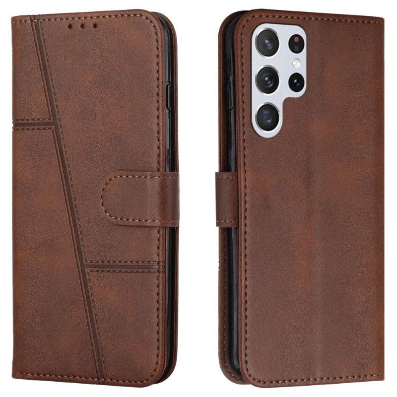 Etui Folio do Samsung Galaxy S22 Ultra 5G Obrzeża Lines Efekt Retro Skóry