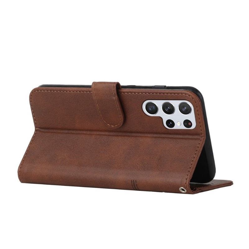 Etui Folio do Samsung Galaxy S22 Ultra 5G Obrzeża Lines Efekt Retro Skóry