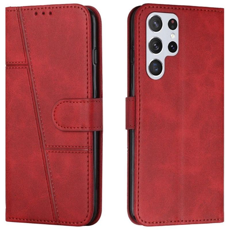 Etui Folio do Samsung Galaxy S22 Ultra 5G Obrzeża Lines Efekt Retro Skóry