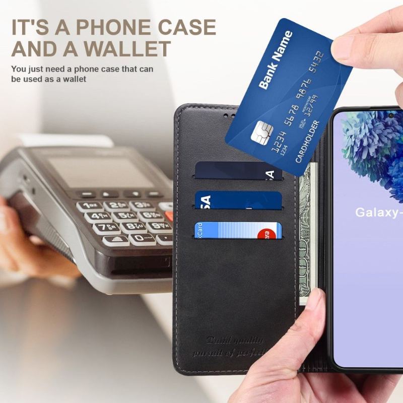 Skórzany Futerał do Samsung Galaxy S22 Ultra 5G Anti-fall Etui Folio Flip Style Skóra