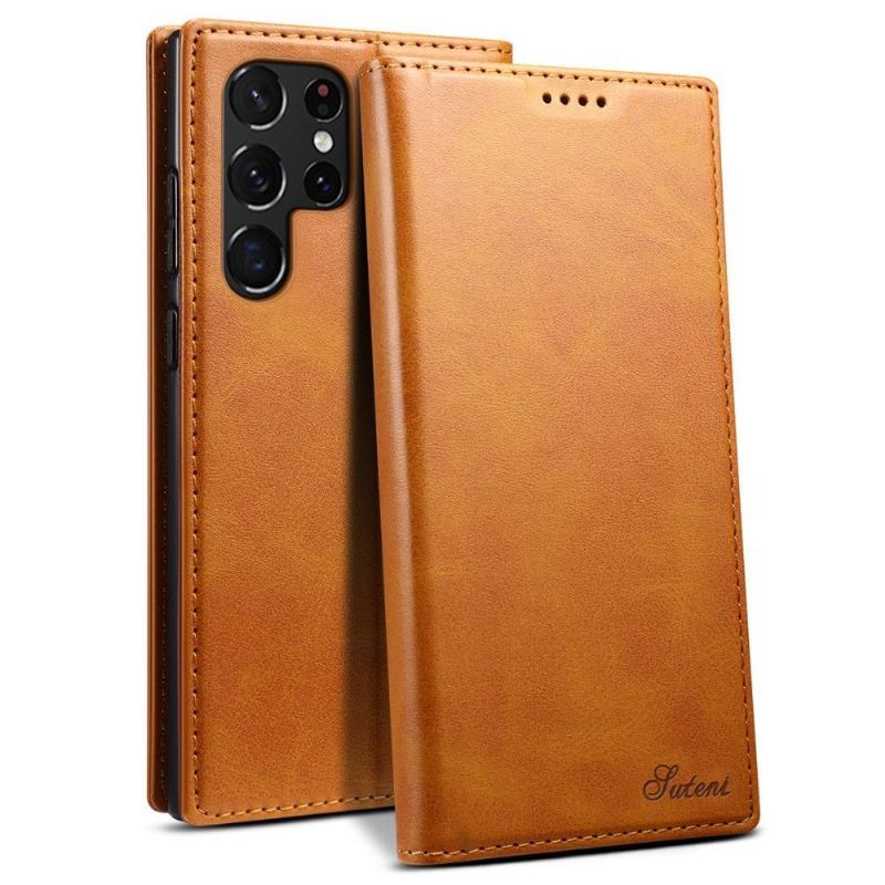 Skórzany Futerał do Samsung Galaxy S22 Ultra 5G Anti-fall Etui Folio Flip Style Skóra